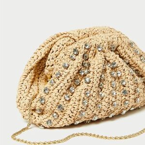 Loeffler Randall Beige Crystal-Embellished Knit Clutch